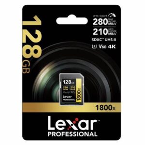 Lexar 128GB Professional 280Mb/s Write & 210Mb/s Read, 1800x UHS-II V60  SDXC Memory Card (GOLD Series)