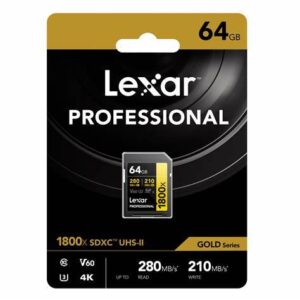 Lexar 64GB Professional 280Mb/s Write & 210Mb/s Read, 1800x UHS-II V60  SDXC Memory Card (GOLD Series)