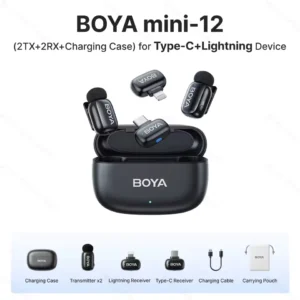BOYA MINI 12 Tiny Dual Wireless Microphone for Lightning & USB-C Connectors for Mobile Devices