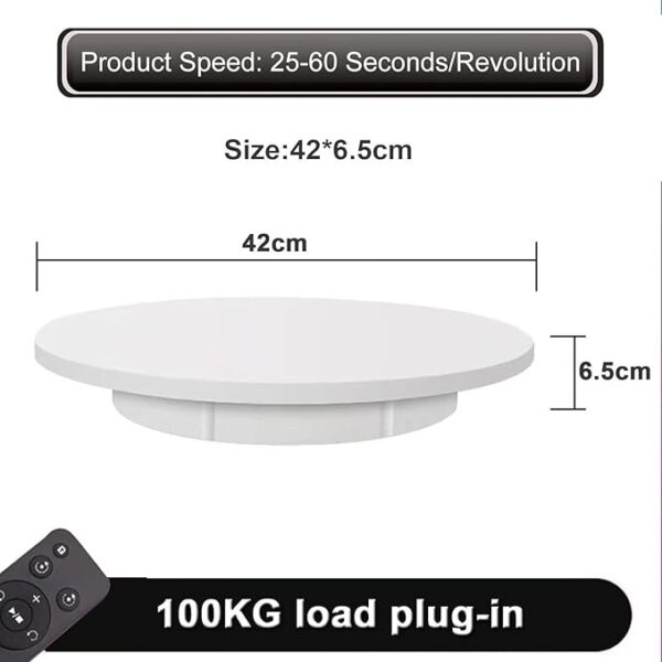 42cm 360° Electric Motorized Rotating Turntable Display Stand with Remote – 100kg Capacity, White - Image 2
